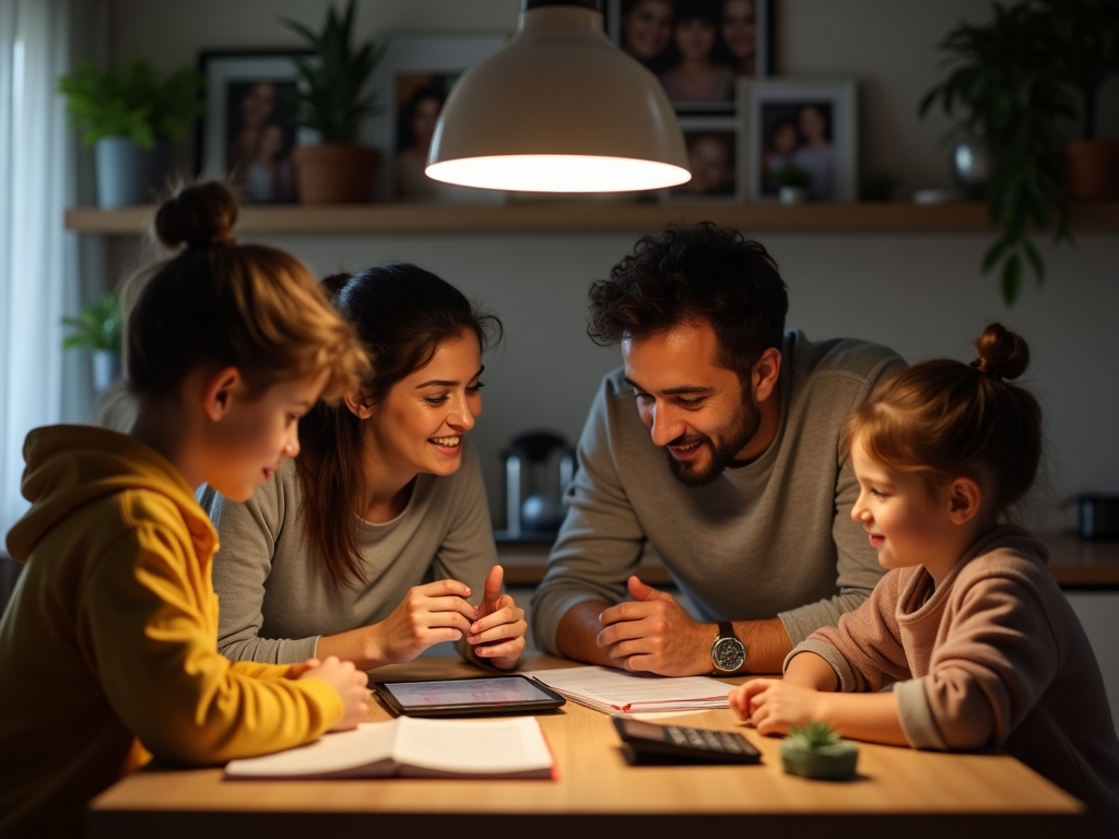 Family managing finances